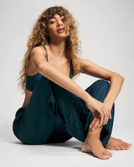 DRAMA DOTS DARK HARBOUR - Jacquard Dot Satin Relaxed Pant