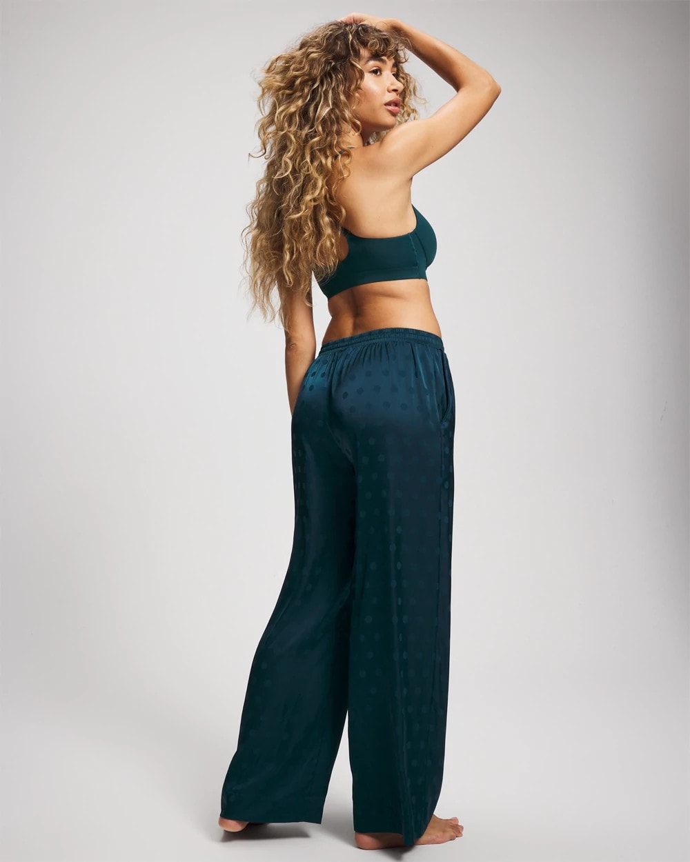 DRAMA DOTS DARK HARBOUR - Jacquard Dot Satin Relaxed Pant