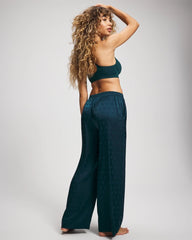 DRAMA DOTS DARK HARBOUR - Jacquard Dot Satin Relaxed Pant