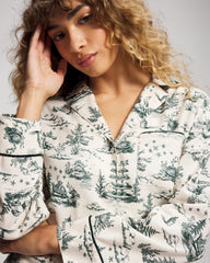 ENCHANTED TOILE GREEN - Long-Sleeve Notch Collar Pajama Top