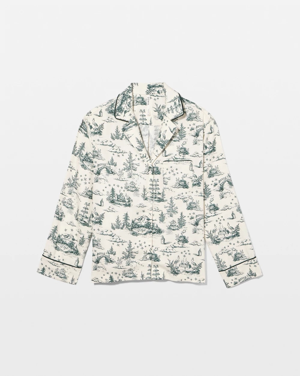 ENCHANTED TOILE GREEN - Long-Sleeve Notch Collar Pajama Top
