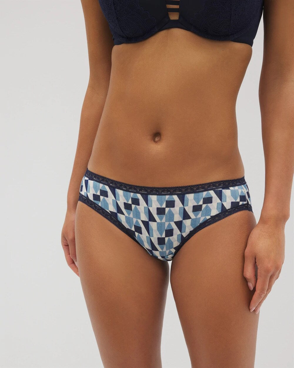 PRISM GEO MINI NAVY - Cotton Hipster Panty with Lace Trim