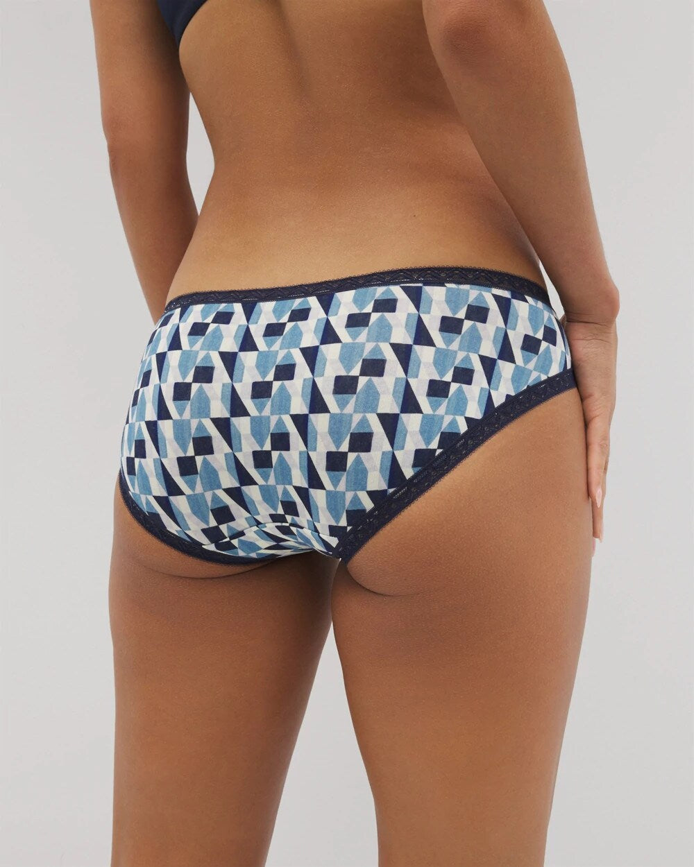 PRISM GEO MINI NAVY - Cotton Hipster Panty with Lace Trim
