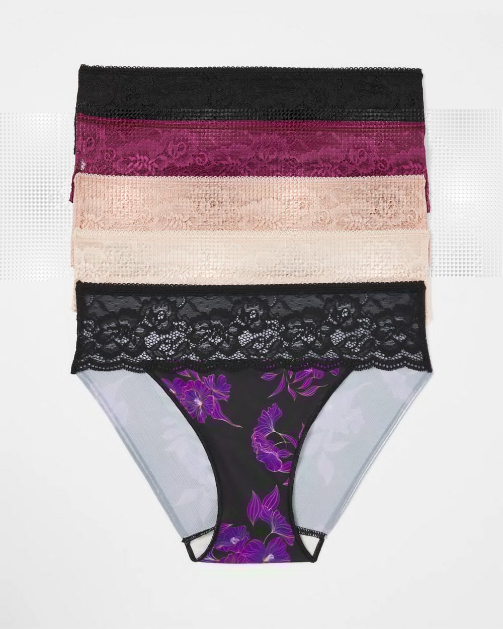POMEGRANATE WINE MULTI PK - Edge Hipster Panty with Lace 5 Pack