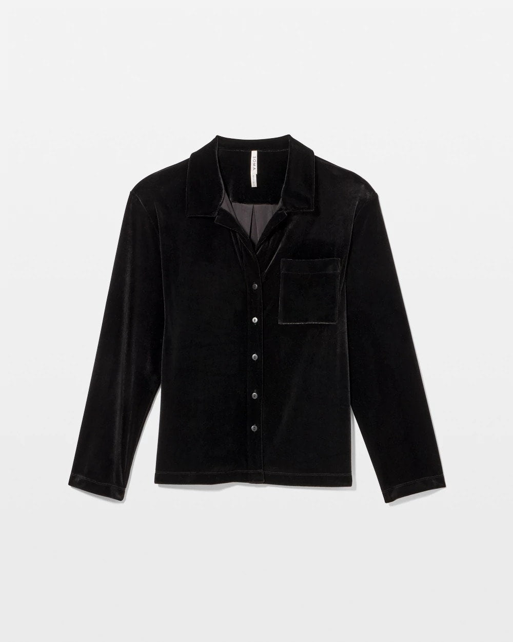 BLACK - Velvet Long Sleeve Notch Collar Pajama Top
