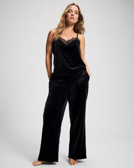 BLACK - Velvet Relaxed Pajama Pant