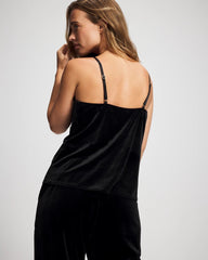 BLACK - Velvet Lace Trim Pajama Cami