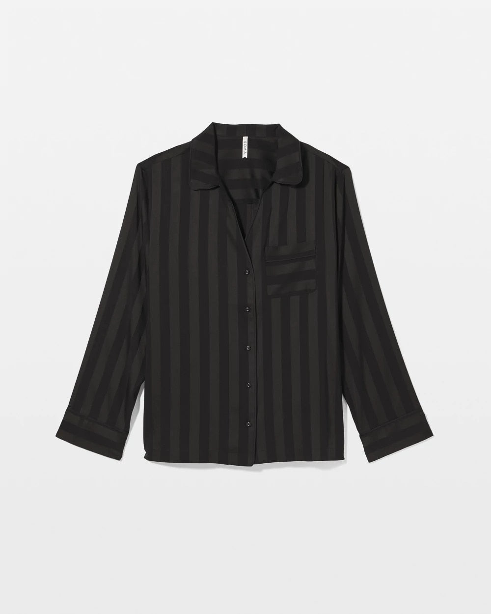 BLACK - Shadow Stripe Long Sleeve Pajama Notch Collar Top