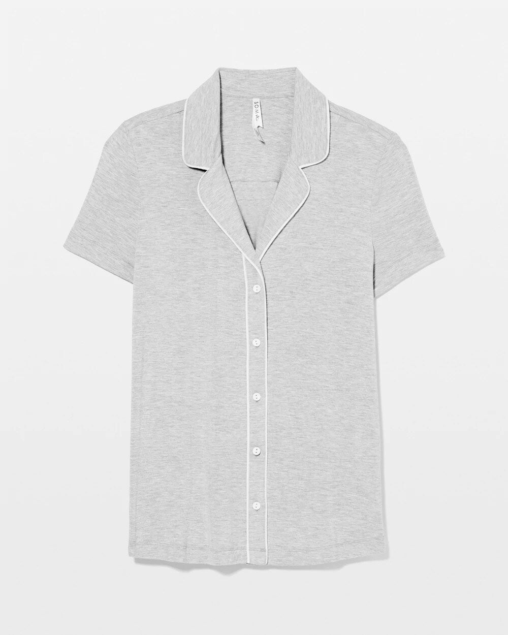 HEATHER OPAL GRAY - Solid Short Sleeve Notch Collar Pajama Top