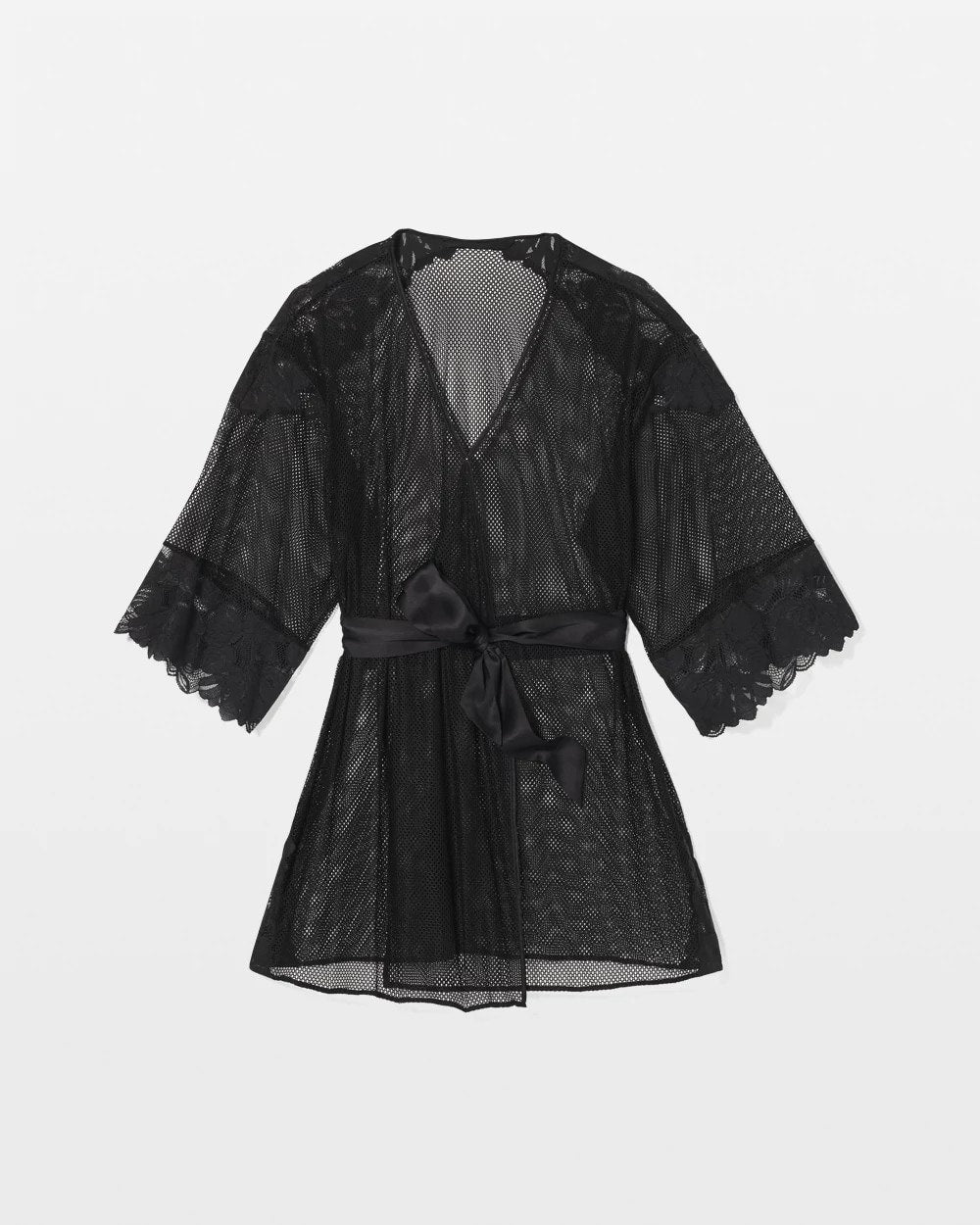 BLACK - Robe with Mesh and Lace