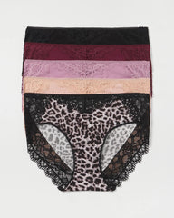 DIVINE LEOPARD MULTI PACK - Lace Hipster 5 Pack