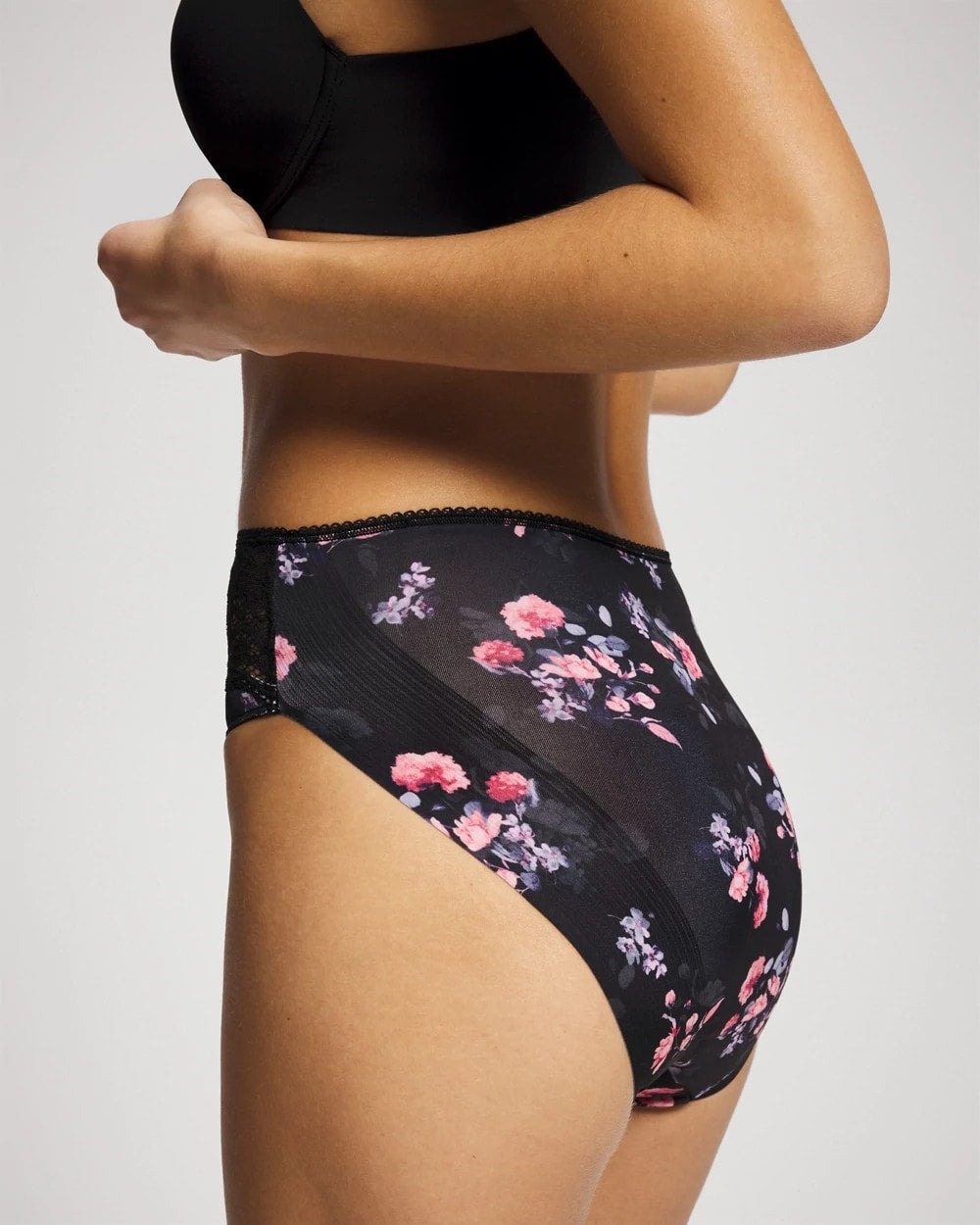 FLORAL DREAMS BLACK MINI - Edge High-Leg Panty with Lace