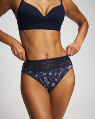 BOTANICAL TILE NAVY M - Edge High-Leg Panty with Lace