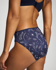 BOTANICAL TILE NAVY M - Edge High-Leg Panty with Lace