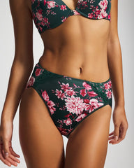 COTTAGE FLORAL MINI GREEN - Tummy High-Leg Brief Panty with Lace