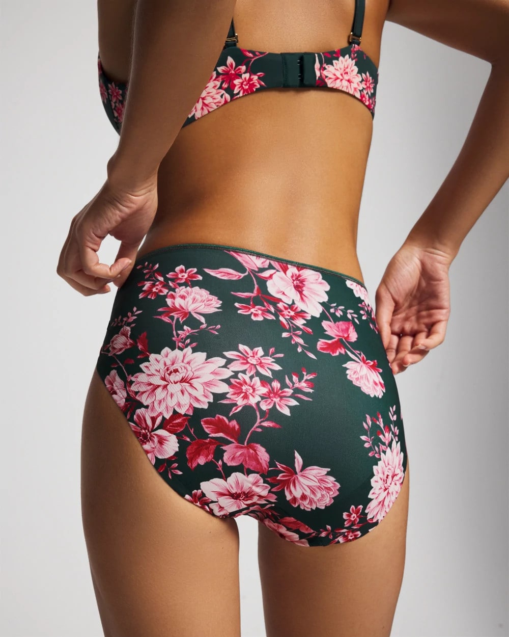 COTTAGE FLORAL MINI GREEN - Tummy High-Leg Brief Panty with Lace
