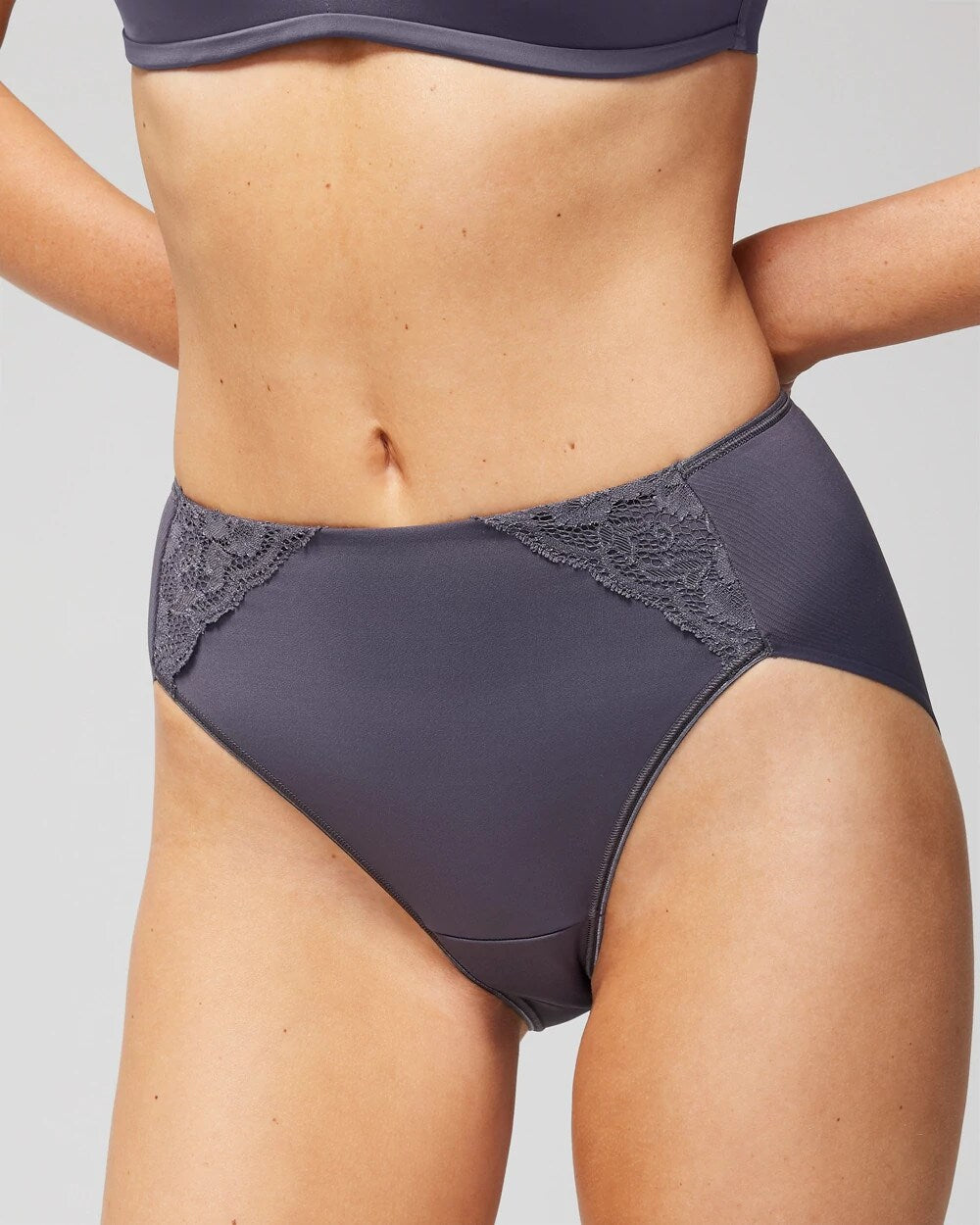 GRAY INK - Tummy High-Leg Brief Panty with Lace