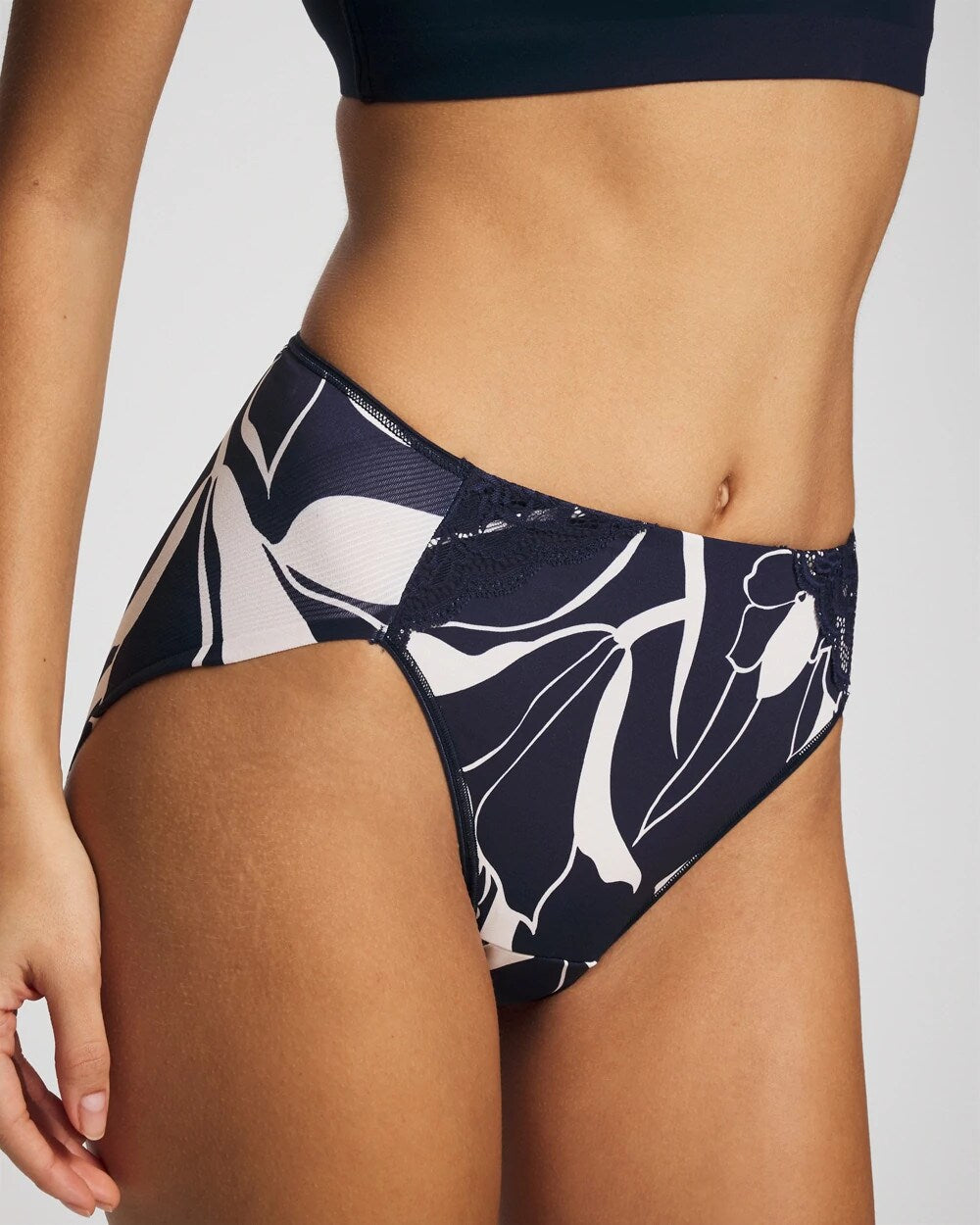 NOUVEAU FLORA MINI NAVY - Tummy High-Leg Brief Panty with Lace