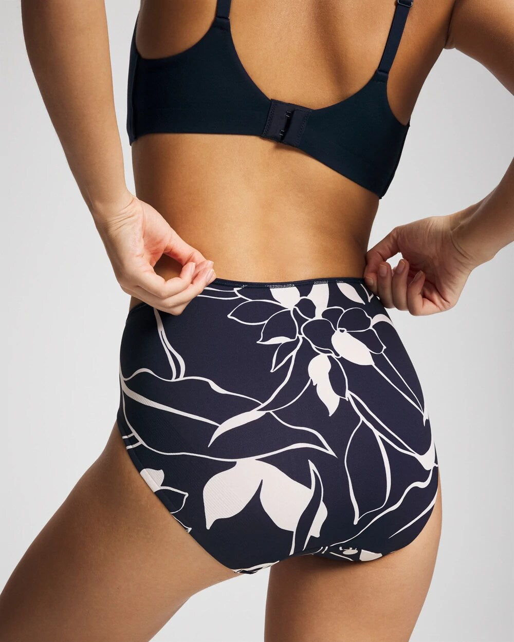 NOUVEAU FLORA MINI NAVY - Tummy High-Leg Brief Panty with Lace