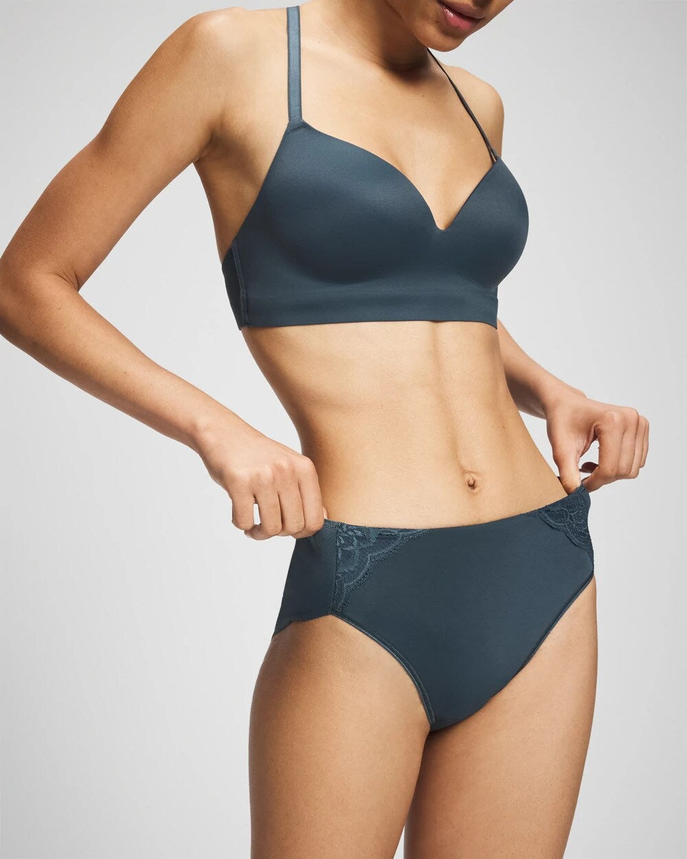 PETROL - Tummy High-Leg Brief Panty with Lace