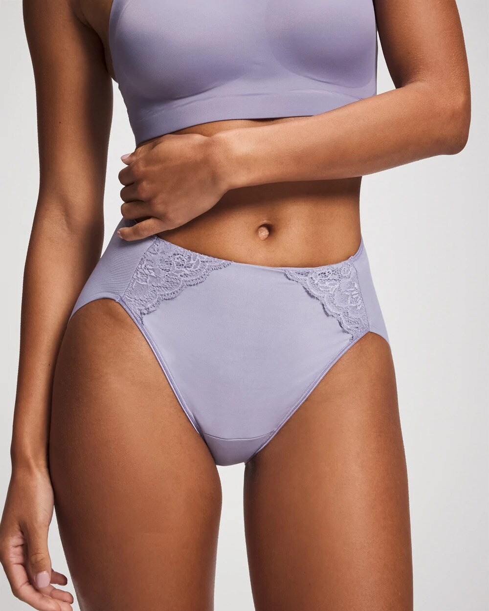 LAVENDER CLOUD - Tummy High-Leg Brief Panty with Lace
