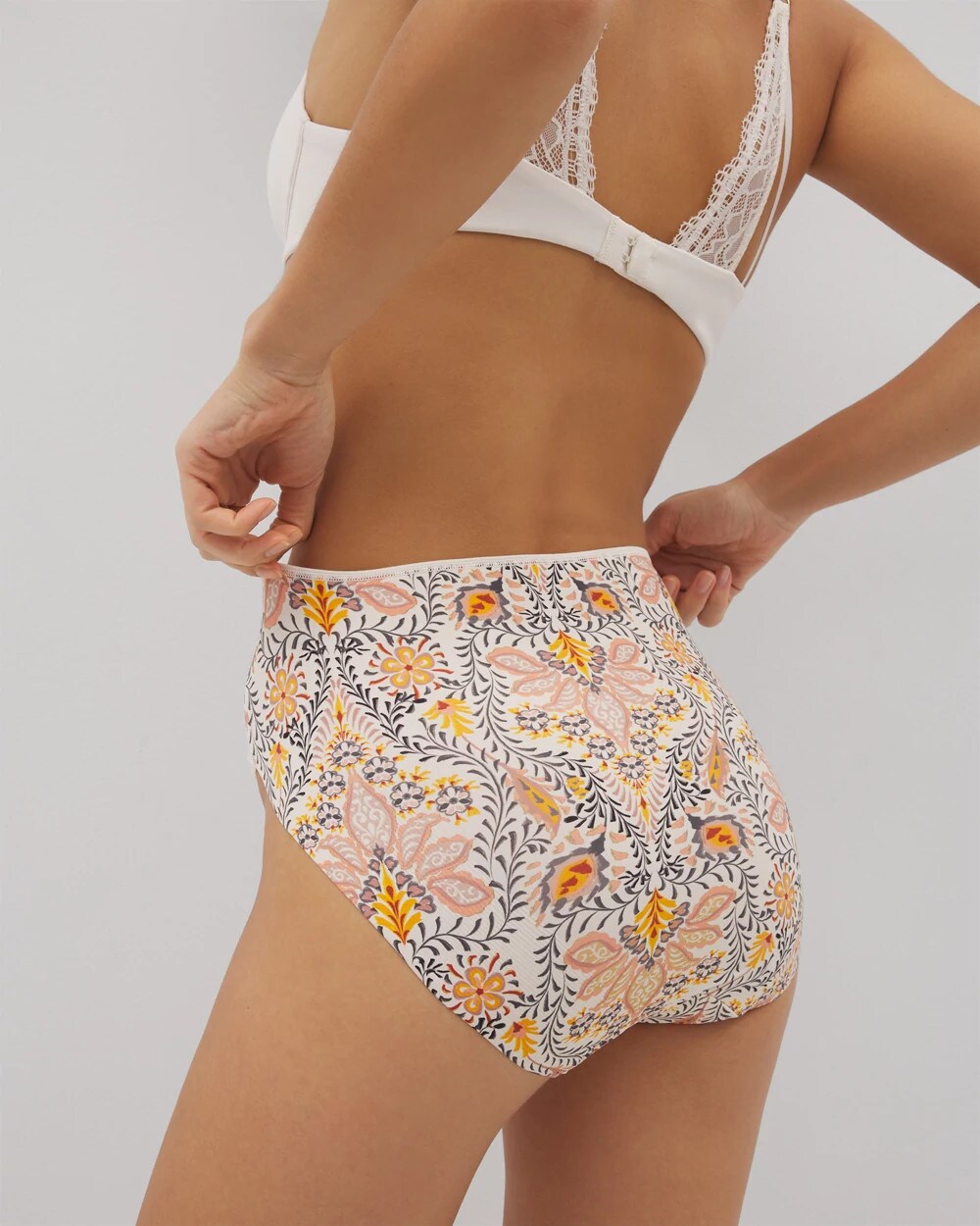 VINE PAISLEY CHAMPAGNE M - Tummy High-Leg Brief Panty with Lace