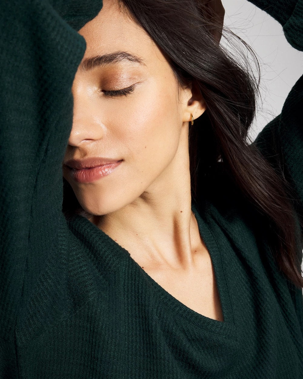GREEN JOLIE - Cozy Waffle Long Sleeve V-Neck Pajama Top