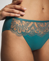 CERULEAN TEAL - Tattoo Lace Embroidered High Leg Panty