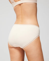 PALE SAND - Cotton High-Leg Brief Panty with Lace Trim