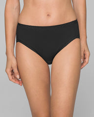 BLACK - Cotton High-Leg Brief Panty with Lace Trim