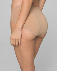 WARM AMBER - Cotton High-Leg Brief Panty with Lace Trim