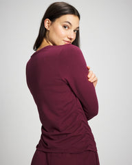 VELVET PLUM - Ruched Long Sleeve Pajama Tee