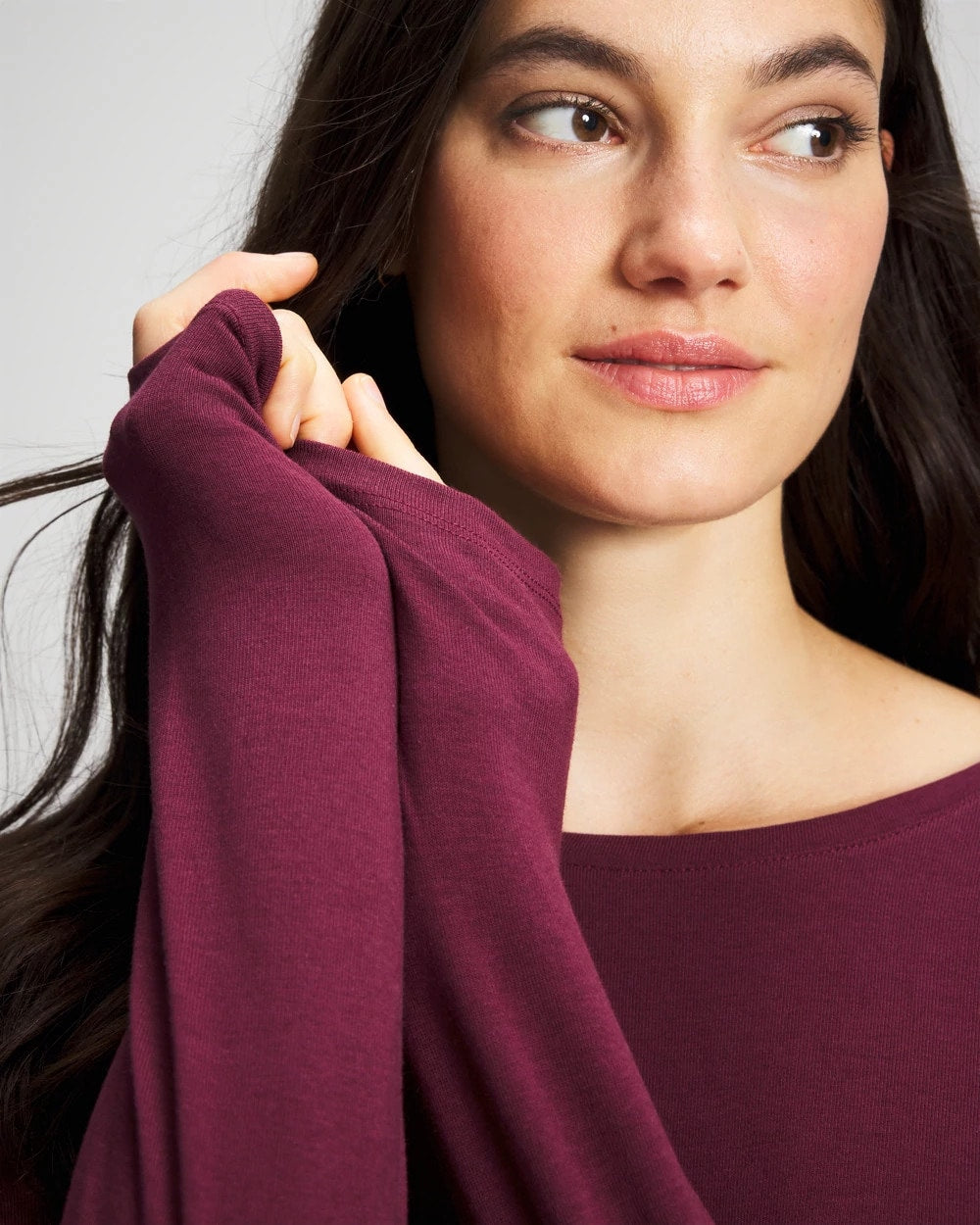 VELVET PLUM - Ruched Long Sleeve Pajama Tee