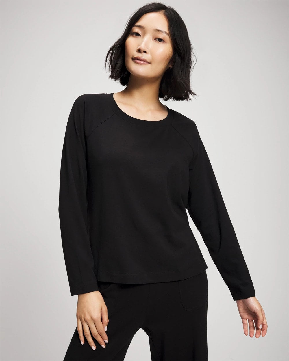 BLACK - Most Loved Cotton Long Sleeve Pajama Tee