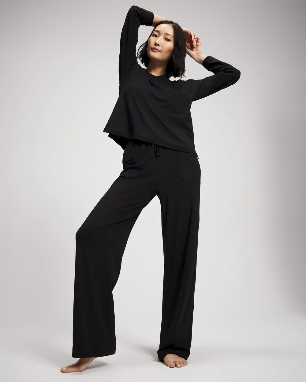 BLACK - Most Loved Cotton Long Sleeve Pajama Tee