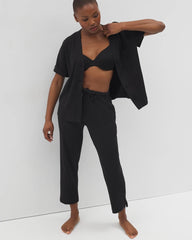 BLACK - Button-Front Pajama Tee