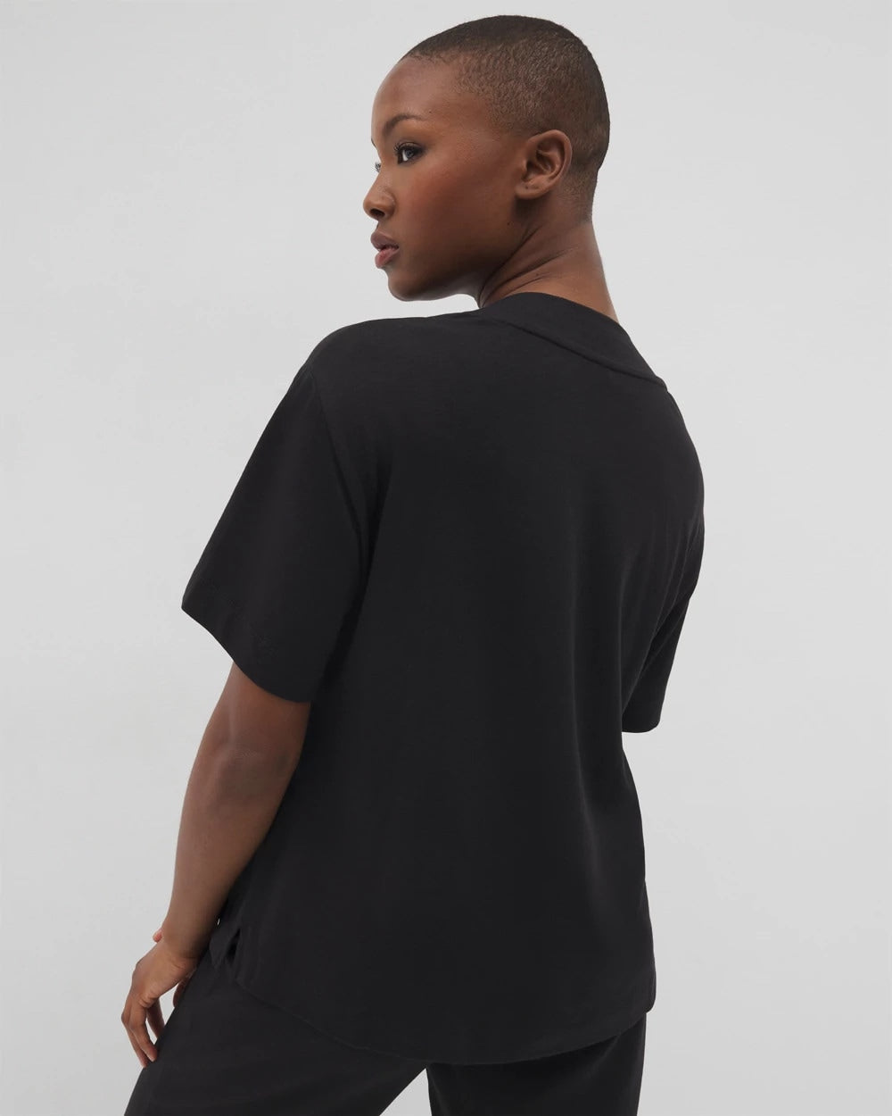 BLACK - Button-Front Pajama Tee