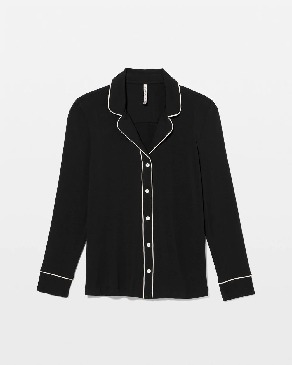 BLACK - Long-Sleeve Notch Collar Pajama Top