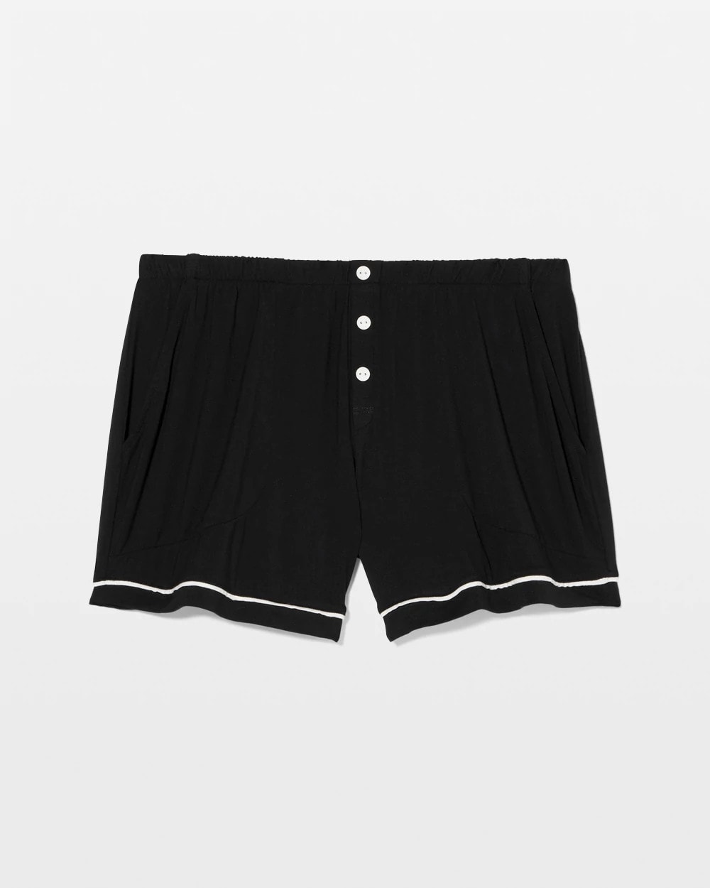 BLACK - Solid Piped Pajama Shorts