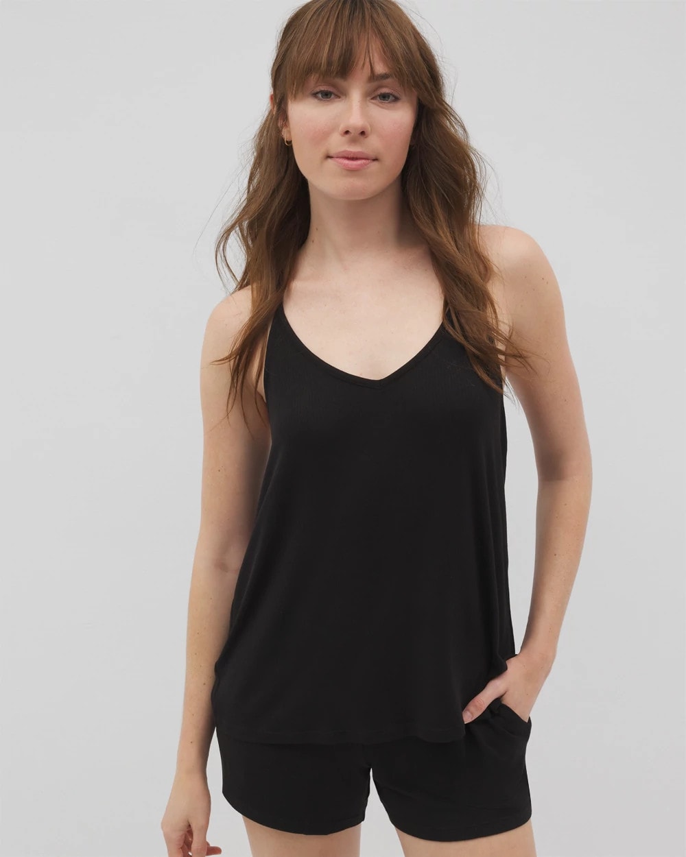 BLACK - Lightweight Rib Knit Pajama Cami