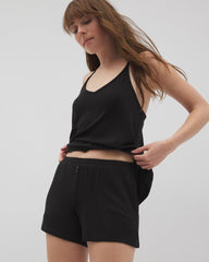 BLACK - Lightweight Rib Knit Pajama Shorts