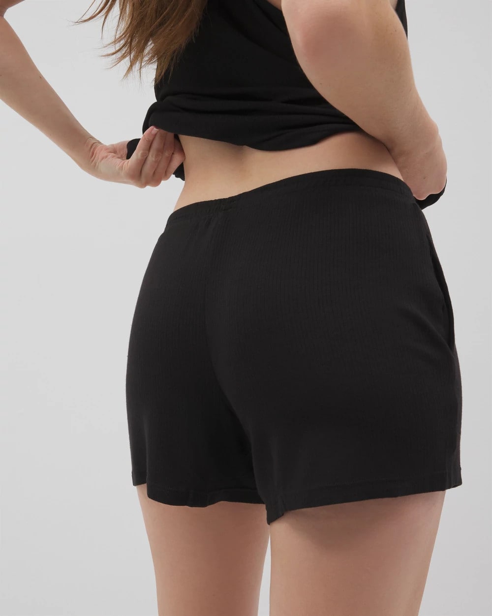 BLACK - Lightweight Rib Knit Pajama Shorts