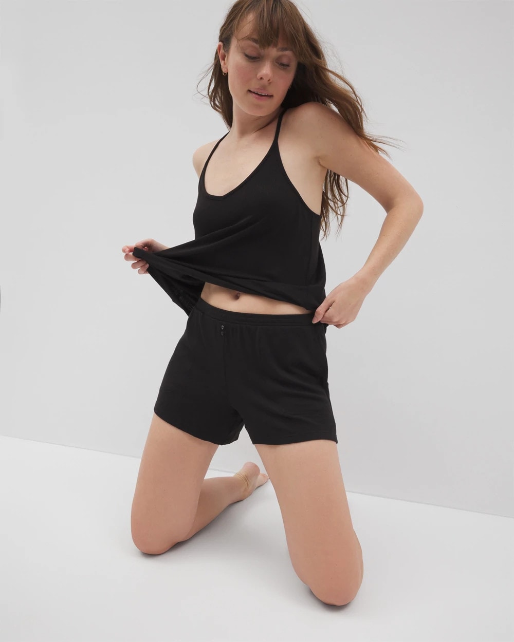 BLACK - Lightweight Rib Knit Pajama Shorts