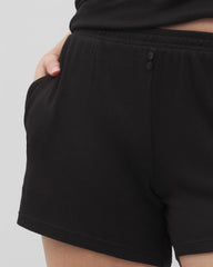 BLACK - Lightweight Rib Knit Pajama Shorts