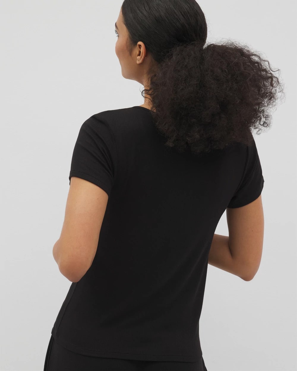 BLACK - Lightweight Rib Knit Short Sleeve Pajama Tee