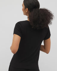 BLACK - Lightweight Rib Knit Short Sleeve Pajama Tee