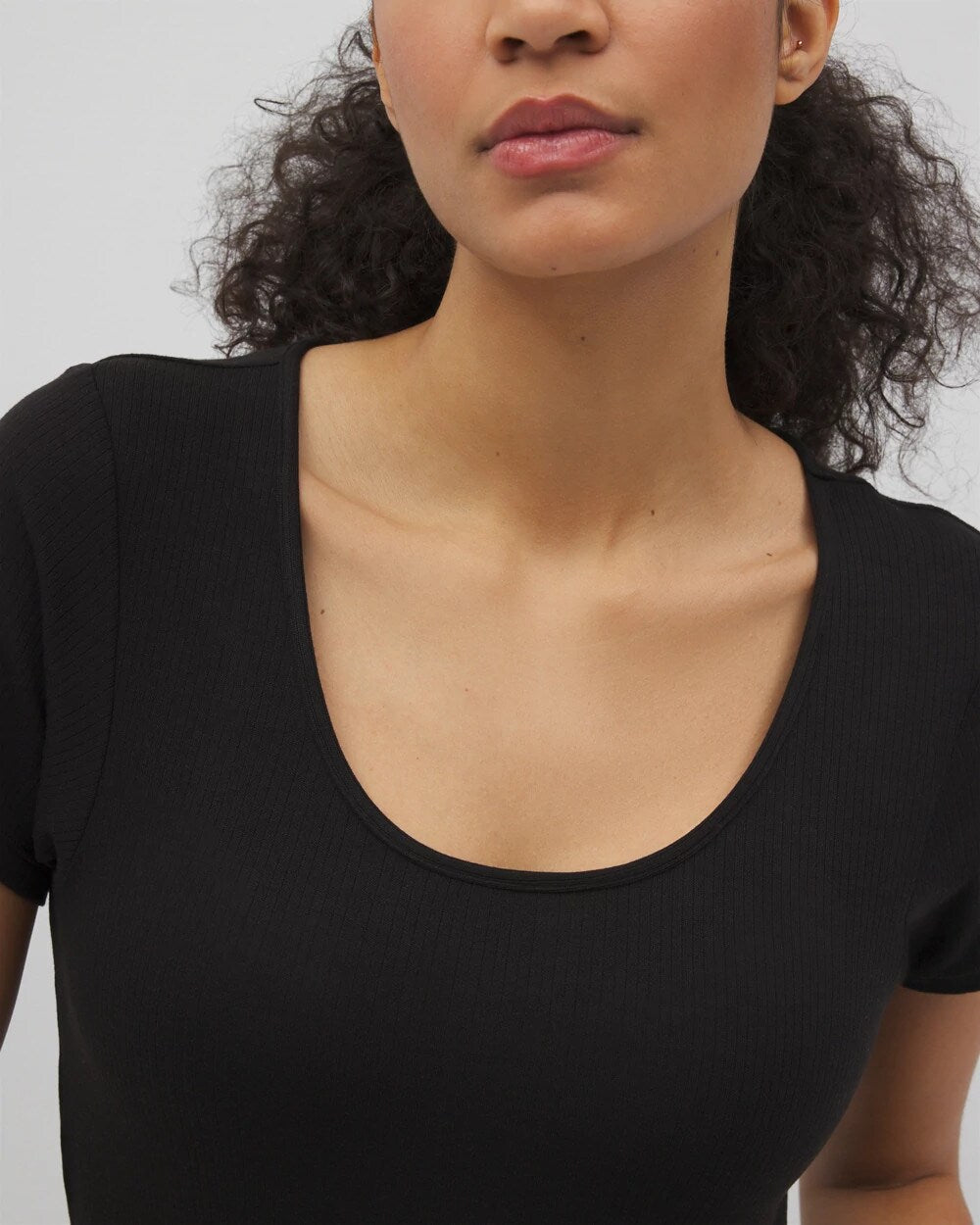 BLACK - Lightweight Rib Knit Short Sleeve Pajama Tee