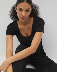 BLACK - Lightweight Rib Knit Short Sleeve Pajama Tee