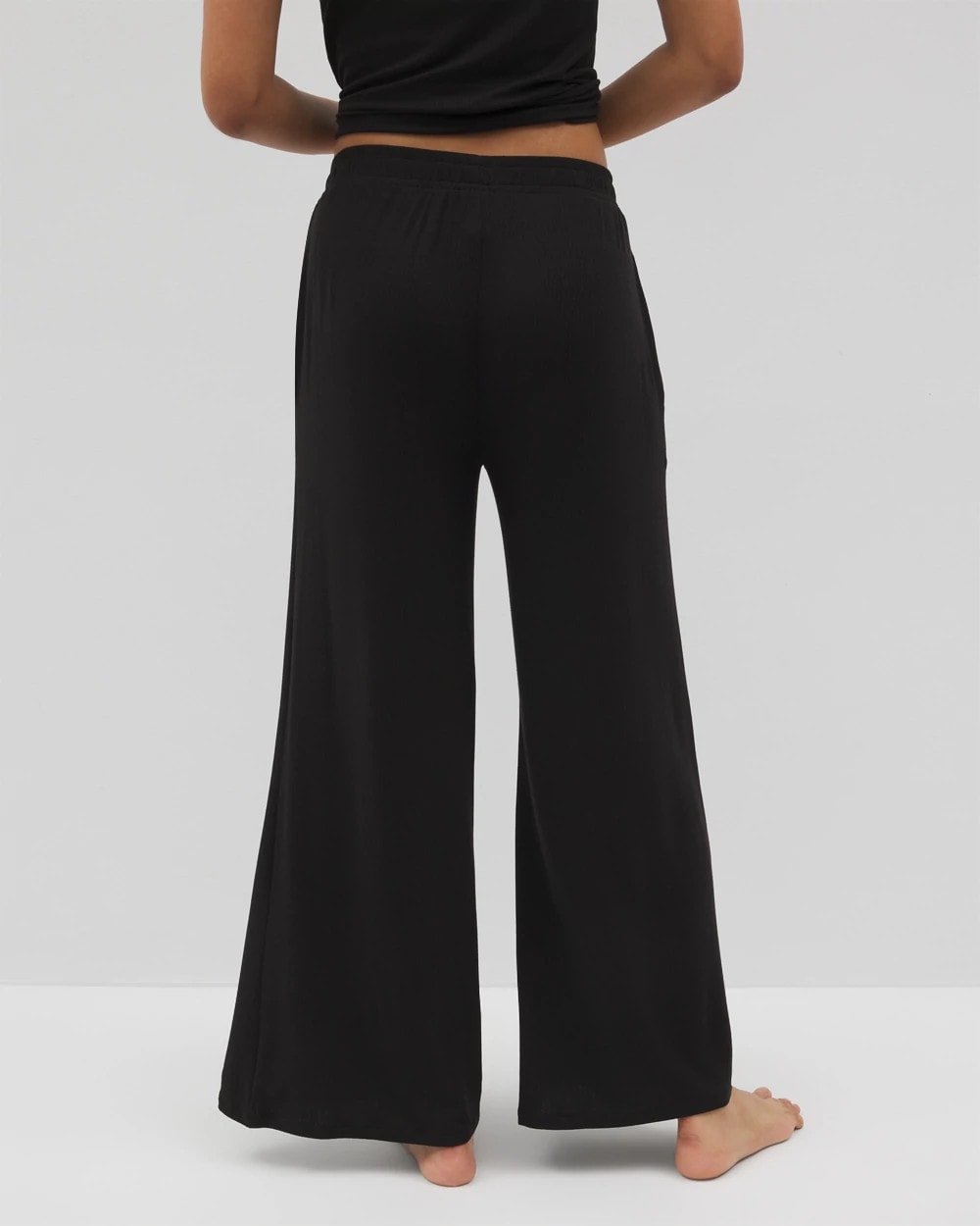 BLACK - Lightweight Rib Knit Wide Leg Pajama Pants