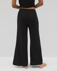BLACK - Lightweight Rib Knit Wide Leg Pajama Pants